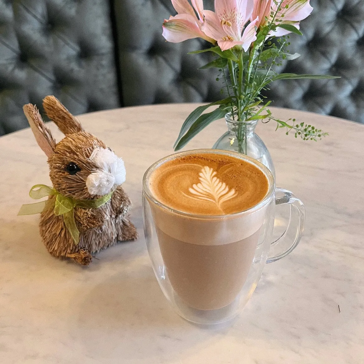 Iced matcha with flowers